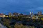 Cityscape along the north side of the Spokane River in autumn in Spokane, Washington State, USA Art Print